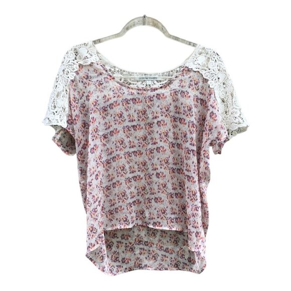 Collective Concepts Sheer Pastel Floral Scoop Neck Short Sleeve Blouse XS - Picture 2 of 5